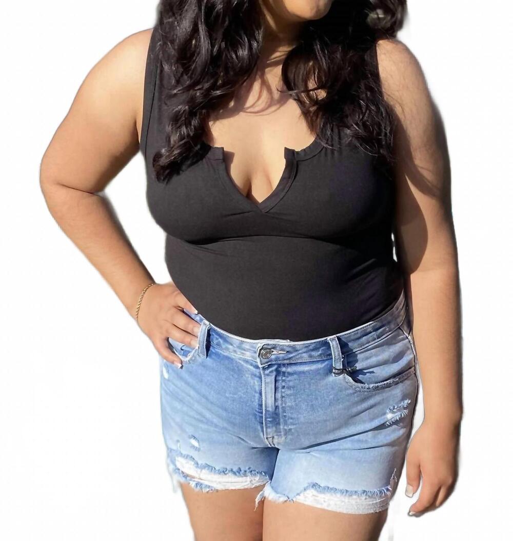 NEW ZENANA v-neck bodysuit in black